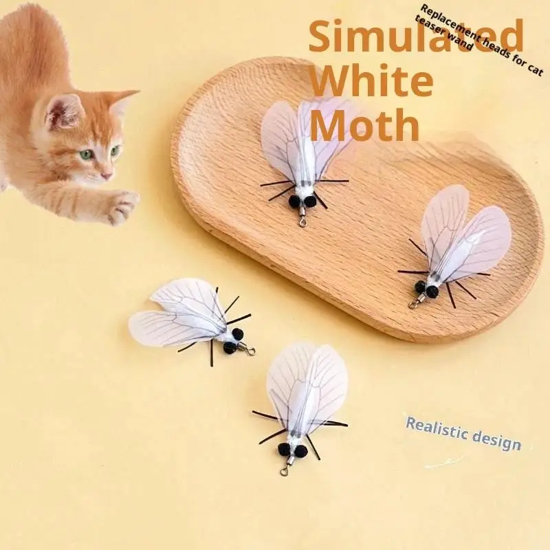 Cat Toy Stick Replacement Head White Moth Style Fit Most Cat Wands Interactive Pet Play Toy for Cat Playtime