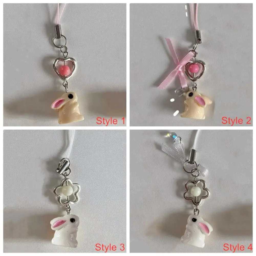 Flower Bowknot Rabbit Keychain Phone Charm Pendant Cellphone Strap Heart Anti Lost Phone Strap Lanyard Backpack Accessories
