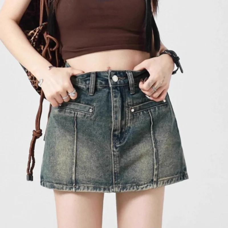 Denim Shorts Women American Retro High Waist Anti-glare Slim Fit Hotsweet Fashion Trendy Casual Simple All-match Summer College