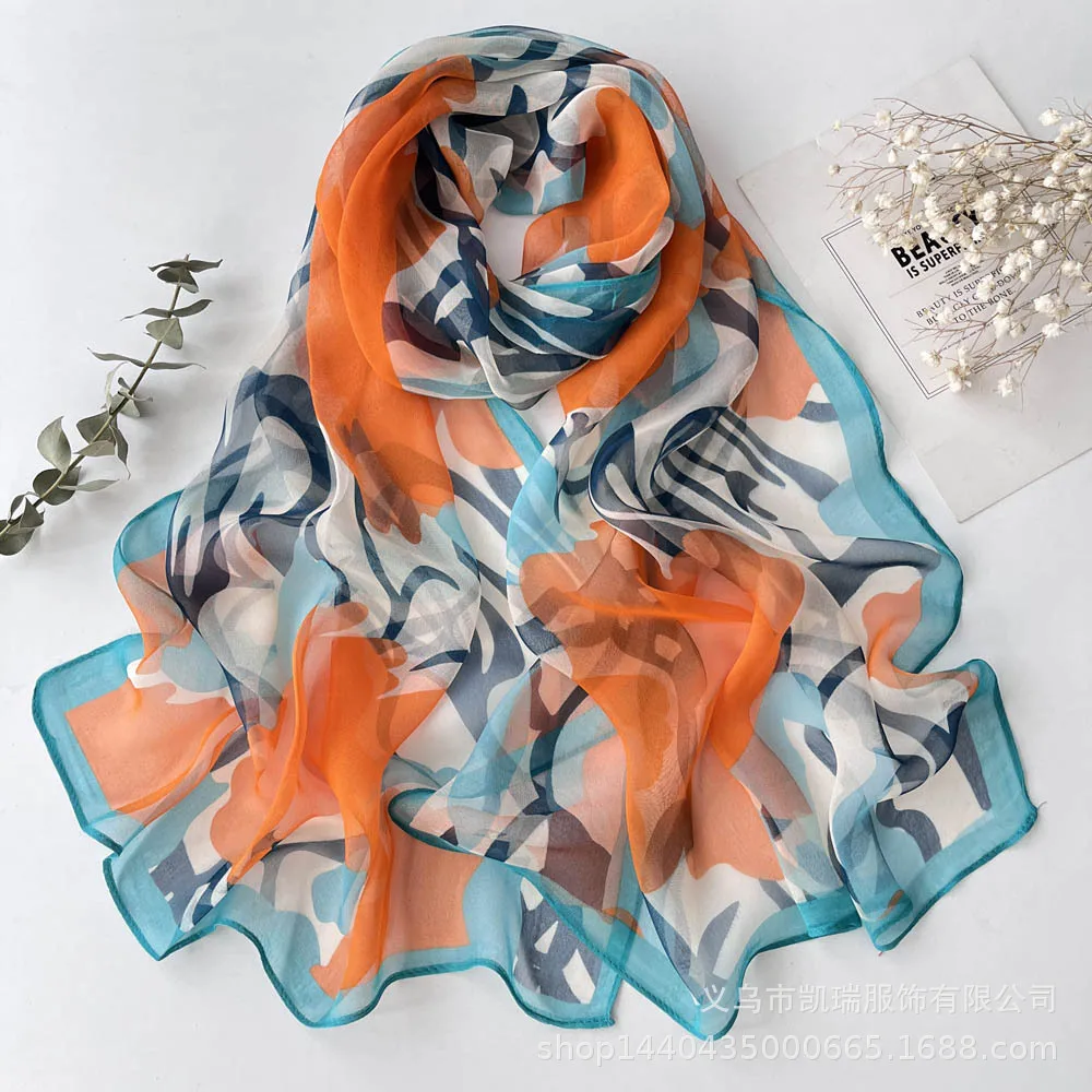 Orange Zebra Stripes Print Women Elegant Chiffon Georgette Bandana Scarf Summer Beach Sunscreen Thin Hijab 50*160CM