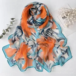 Orange Zebra Stripes Print Women Elegant Chiffon Georgette Bandana Scarf Summer Beach Sunscreen Thin Hijab 50*160CM