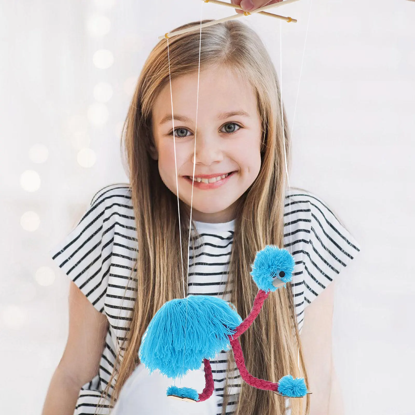String Marionette Puppet Ostrich Shape Unique Funny Performance Prop for Kids Home Play Educational Motor Skills Development