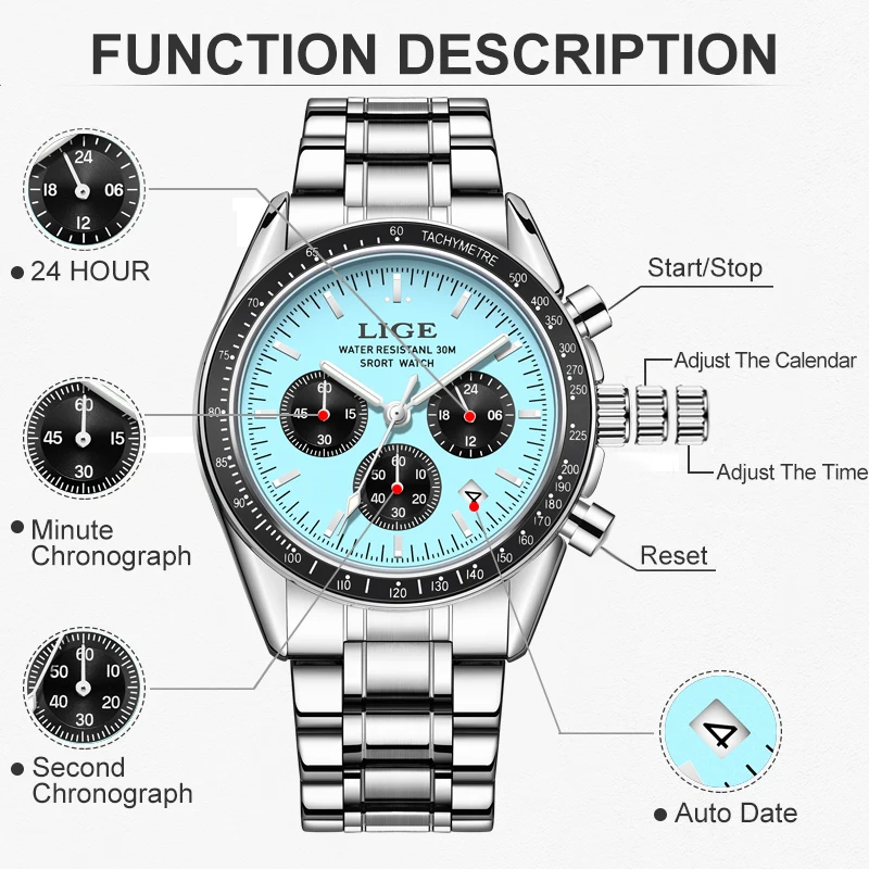 LIGE Fashion Mens Watches Top Brand Luxury Business Watch For Men Full Steel Waterproof Quartz Chronograph Relogios Masculino