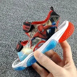 Disney  New  kids Spider-Man girls sandals with LED light princess kids soft shoes