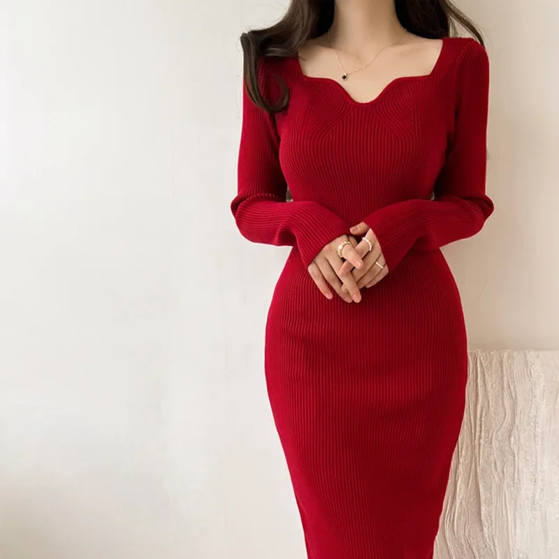 Elegant Slimming Medium-Length Knit Sweater Dress For Women Lightweight Slender Fit Booty Shaping Underskirt Base Layer