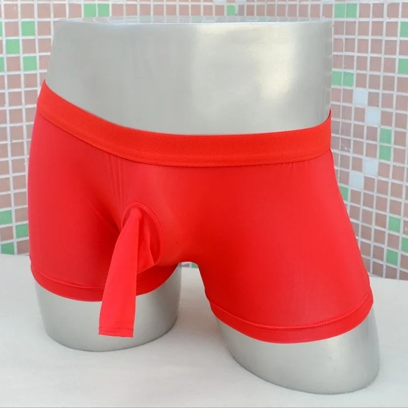 Open Elephant Nose Underwear Men Ice Silk Cuecass  Shorts Low Waist U Convex Pouch Underpant Transparent Panties A50