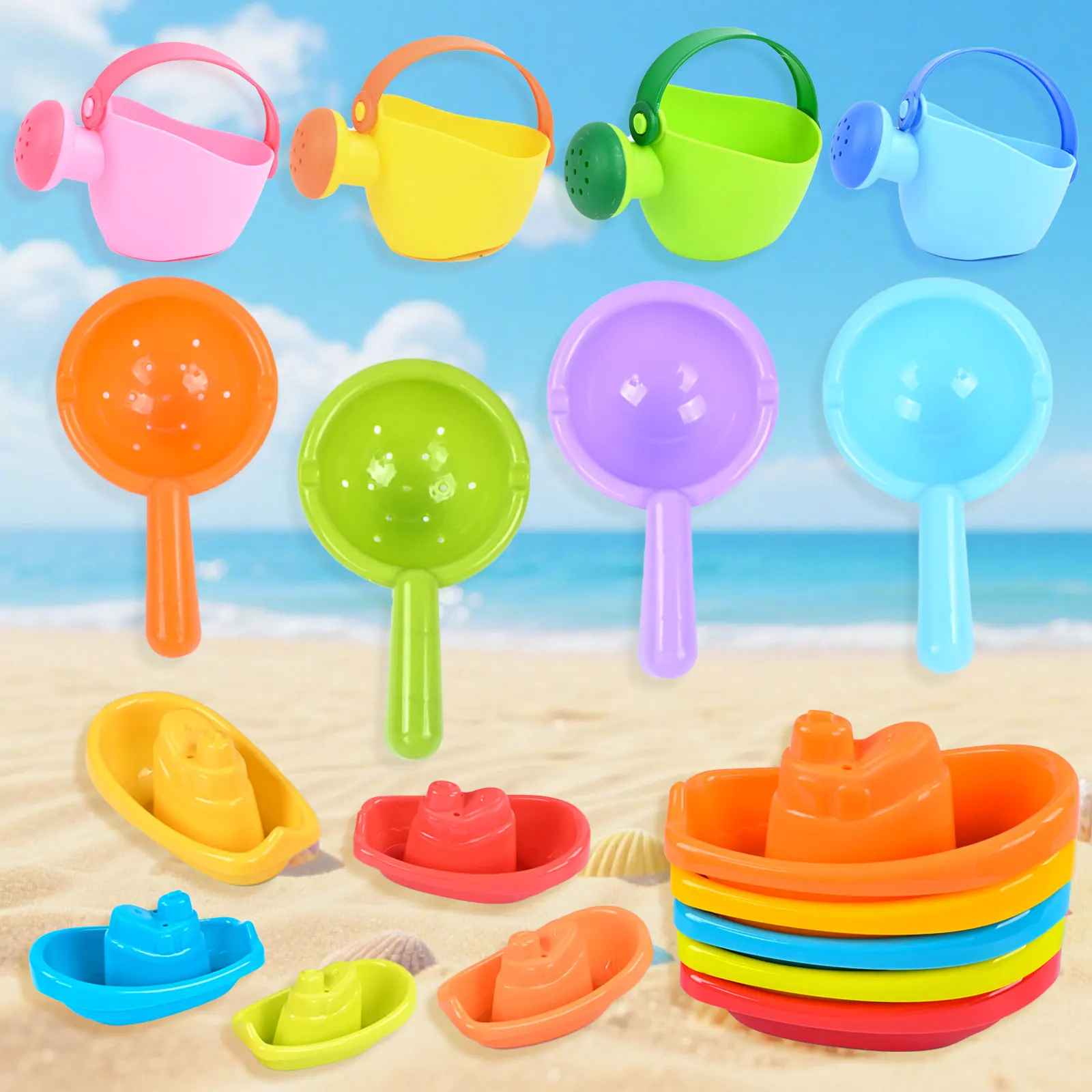 

Children'S Beach Bathroom, Water Boat, Colorful Layered Music, Bath Spoon, Shower Water Kettle, Toy Beach Boat, Leaky Spoon