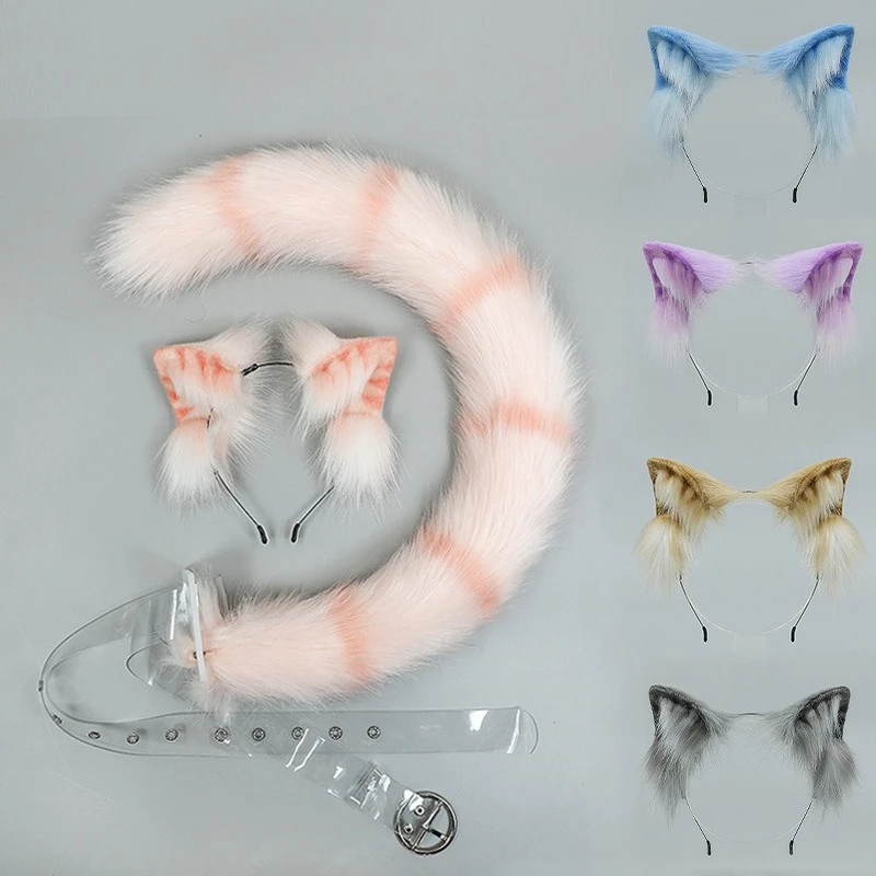Plush Cat Ears Realistic Lolita Headband Wolf Ear Tail Set Cosplay Accessories Hand-made Simulation Animal Ears Halloween Props