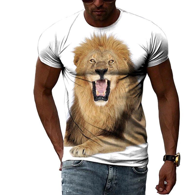 Summer Fashion The New Animal Lion graphic Men T-shirts Casual 3D Print Hip Hop Harajuku Personality Round Neck Short Sleeve Top