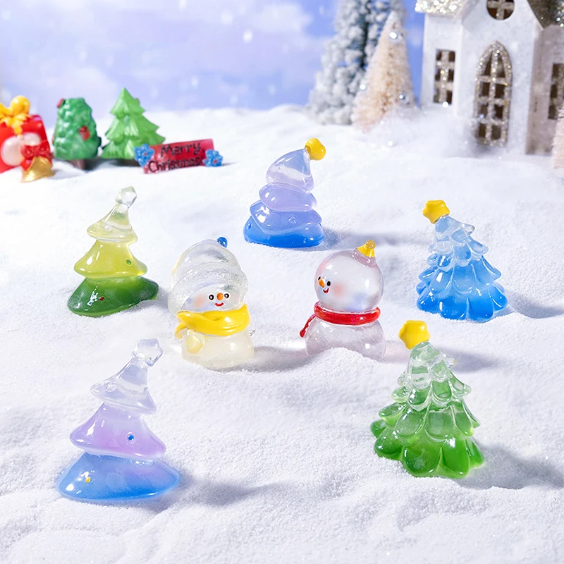 1Pc Mini Christmas Tree Decoration Christmas Figurines Fairy Garden Decor Snow Landscape Model Ornaments Resin Miniatures