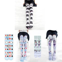 Funny Alice striped fashion print Lolita JK cute girl over the knee stockings Japanese long tube Harajuku thigh stockings