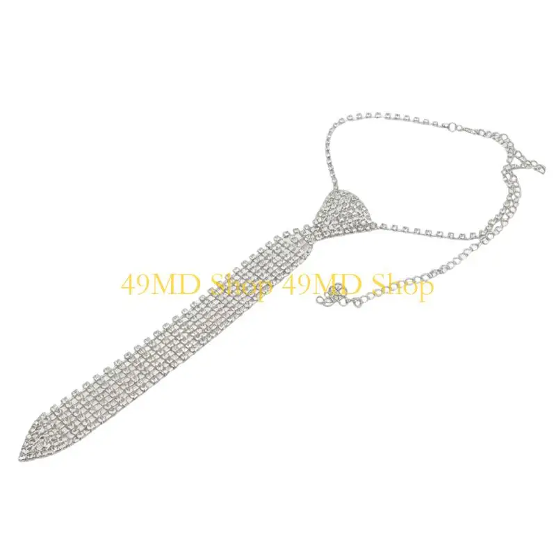 49MD Stylish Rhinestones Tie Long Necklace Fashion Accessory For Parties Weddings And Formal Occasion Dressingup Neckpiece