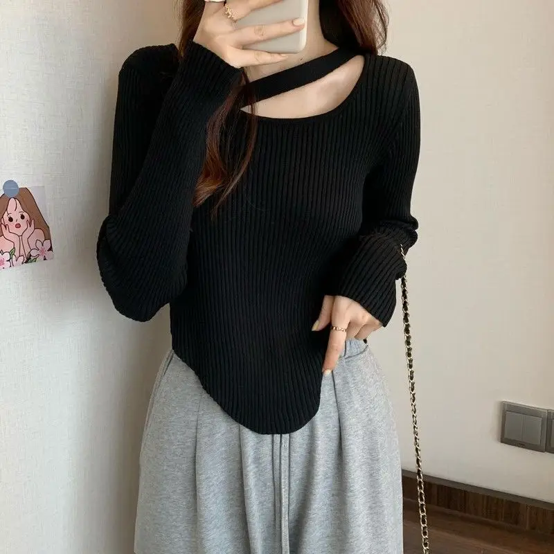 2024 New Spring Knitted Sweater with a Niche Design and Irregular Long Sleeved Base Sweater