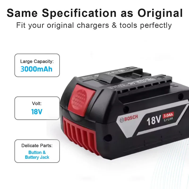 

18V 3.0Ah BOSCH Original Battery, for BAT609 BAT609G BAT618 BAT618G with BMS GDR 18-LI, GDS 18V-LI,Series of electric tool