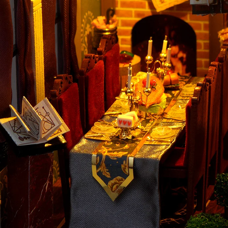 ใหม่ DIY ไม้ Magic ร้านอาหาร Book Nook ชั้นวางใส่ Miniature ชุดชั้นวางหนังสือ Light Bookend เพื่อนของขวัญวันเกิด