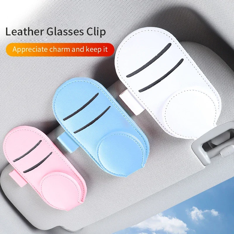 Multifunction Leather Car Sun Visor Glasses Case Holder Sunglasses Clip Mount Portable Auto Interior Accessories Custom Logo