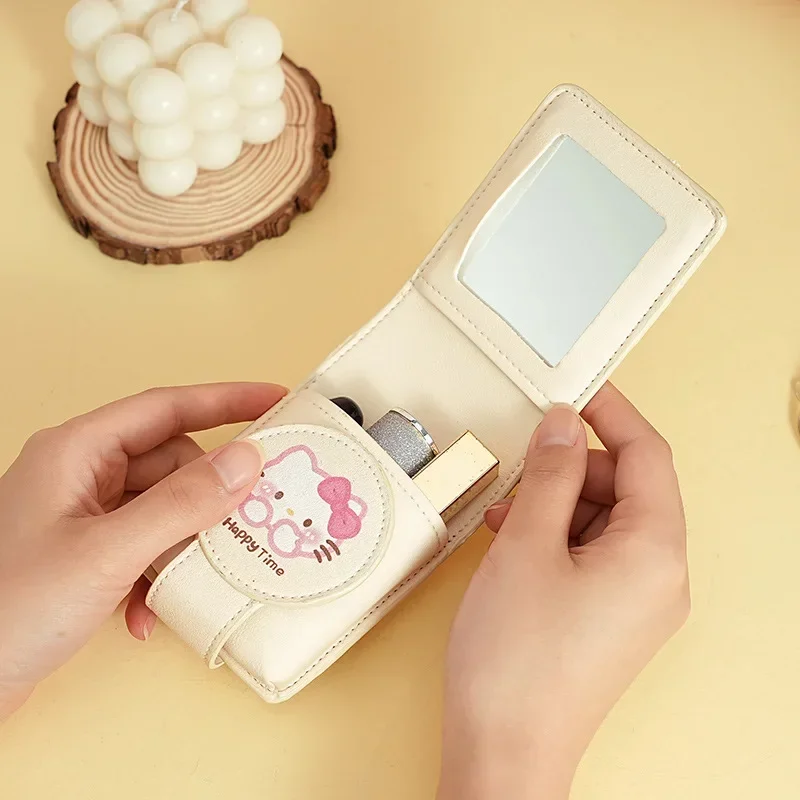Sanrio Hello Kitty Lipstick Organizer Bag Portable Cosmetic Case with Mirror Hellokitty Anime Makeup Storage Girlfriend Gifts