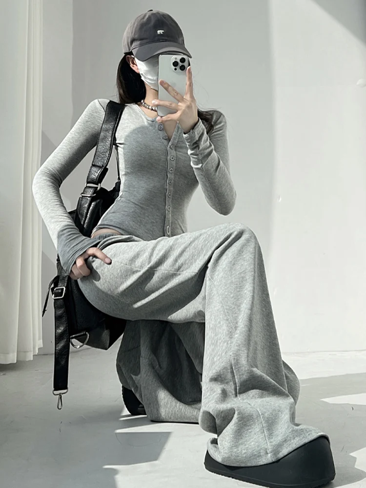 

Американские спортивные брюки для женщин, повседневные свободные длинные брюки, весенне-осенние тонкие брюки с широкими штанинами и высокой талией