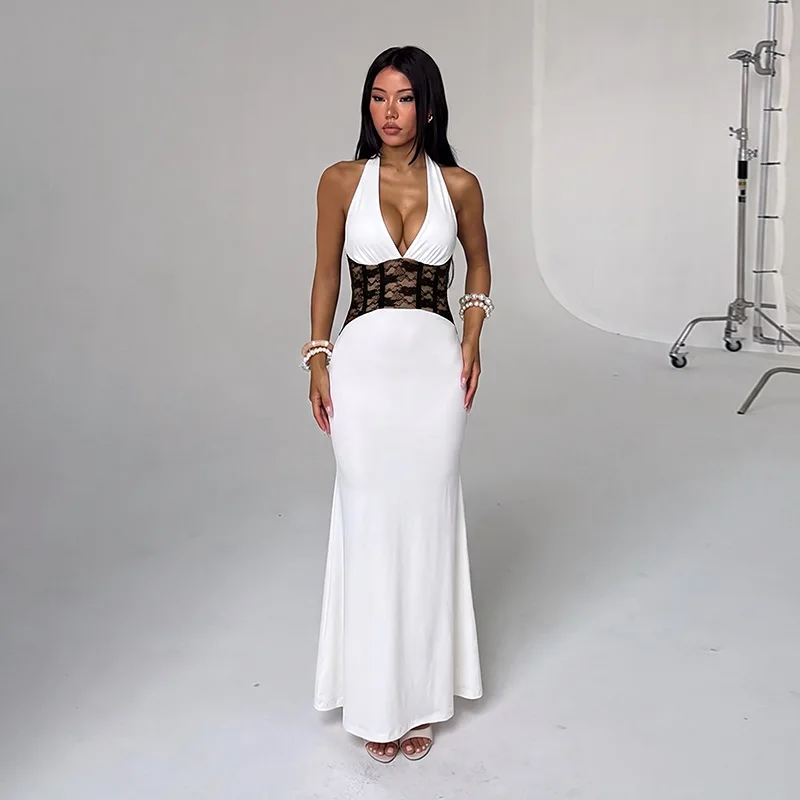 Xx26430 Deep V-neck Lace Waist-cinching Dress, High-waisted Figure-hugging, Fishtail Long Gown. For Evening Events Wedding Dress