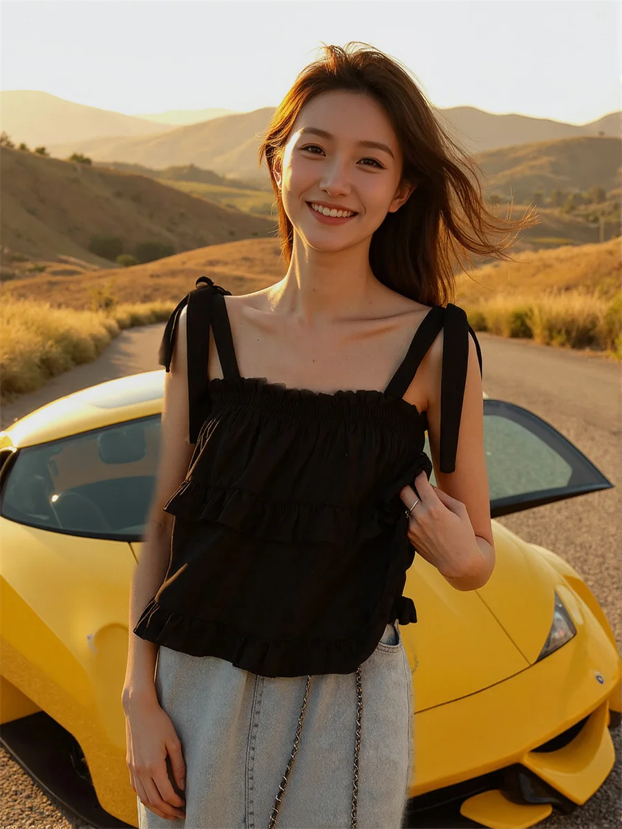 الدبابات كاميس المرأة مطوي ثنى مزدوج كشكش تنحنح Bowknot التعادل أسود أبيض المرقعة شيك سليم صالح كلوبوير المحاصيل