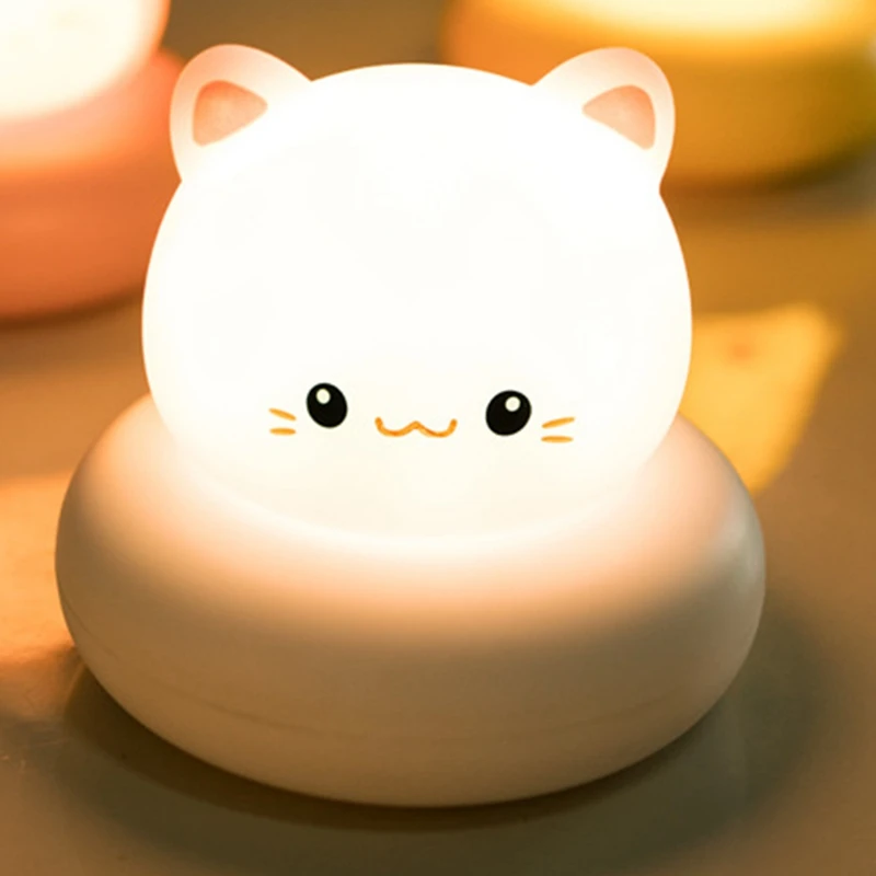 Lampu malam bayi baru anak-anak isi ulang daya USB, kontrol ketuk, desain kucing, hadiah lucu untuk bayi, anak perempuan, dekorasi kamar anak kartun anak laki-laki