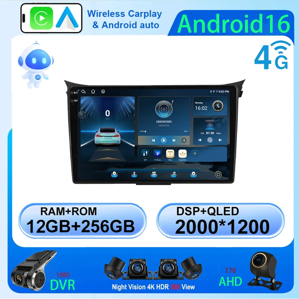 

Car Radio Android 16 Carplay Auto For Hyundai I30 Elantra GT 2012 2013 2014 2015 2016 GPS Navigation Multimedia Player 4G Stereo