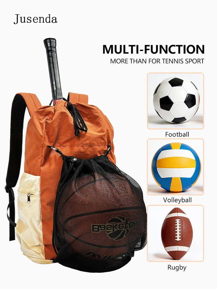 Jusenda Outdoor Tennis Racket Bag  Portable Lightweight Drawstring Basketball Badminton Backpack for Men Women Travel Hiking Bag