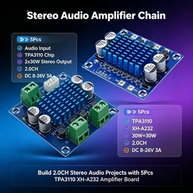 5Pcs XH-A232 TPA3110 30W+30W 2.0CH Stereo Audio Amplifier Board, DC 8-26V 3A