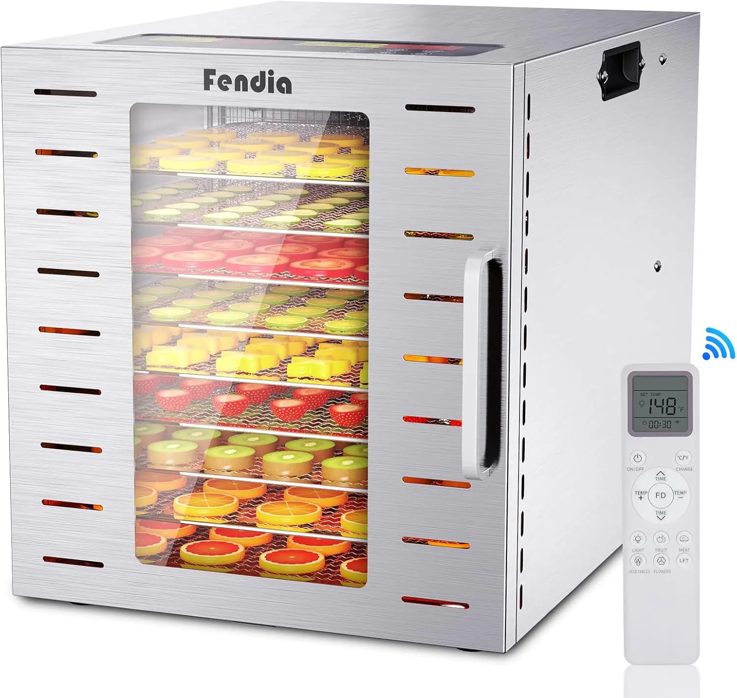 

Food Dehydrator for Jerky, 9 Stainless Steel Large Trays, 800W Fruit Dehydrator with Remote Control, 24H Timer and 194°F
