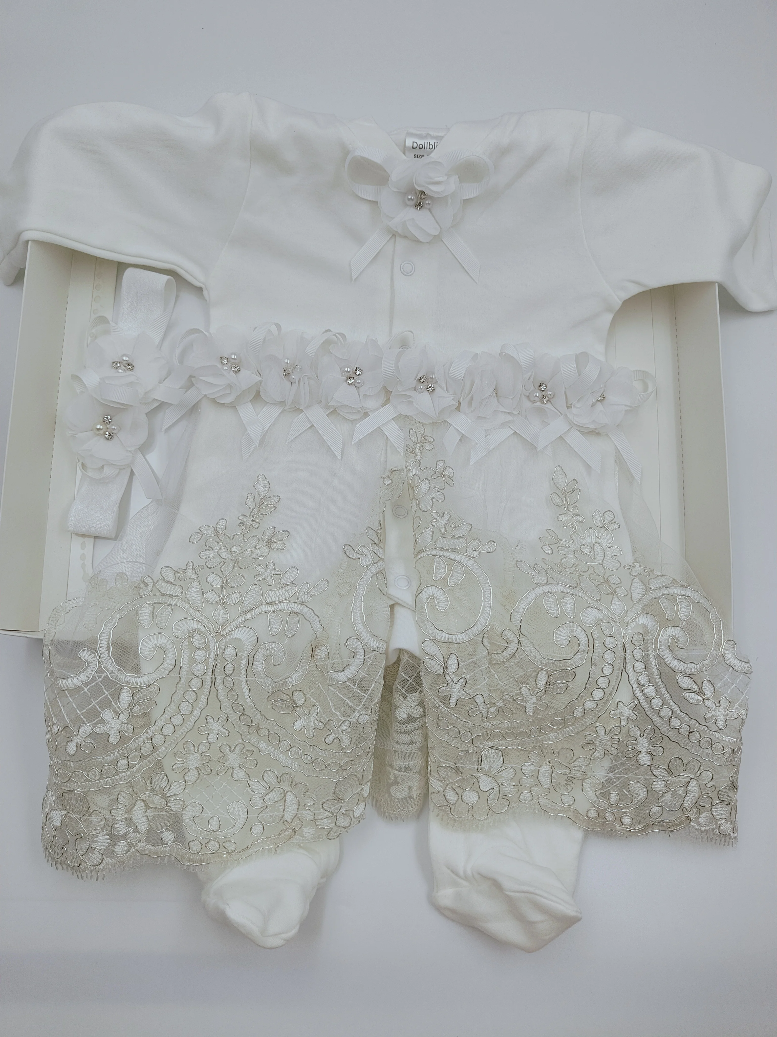 Newborn Baby Girl Photo Prop Flower Rhinestone White Mesh Romper Soft Breathable Cute 0-9 Months Birthday Outfit