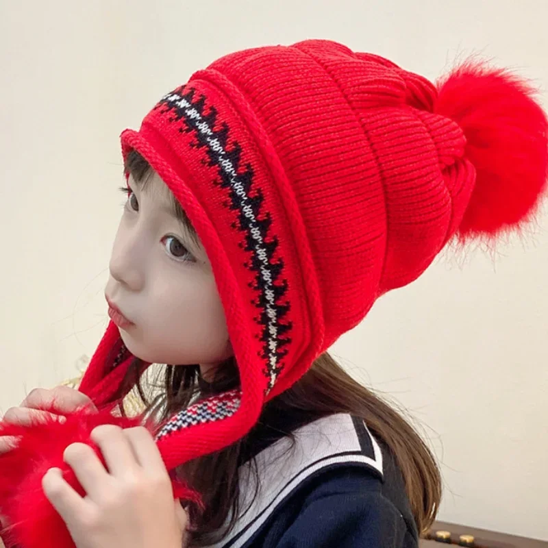 Children Hats Cute Girls Princess Hat Winter Velvet Warm Ear Protection Hats Woolen Hat Baby Knitted Hats Кепка Gorros Para Bebé