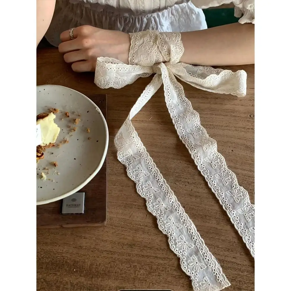 Pastoral Style Lace Cotton and Linen Ribbon Belt Cotton Embroidery Turban Accessories Ribbon Long Scarf Multifunctional Usage