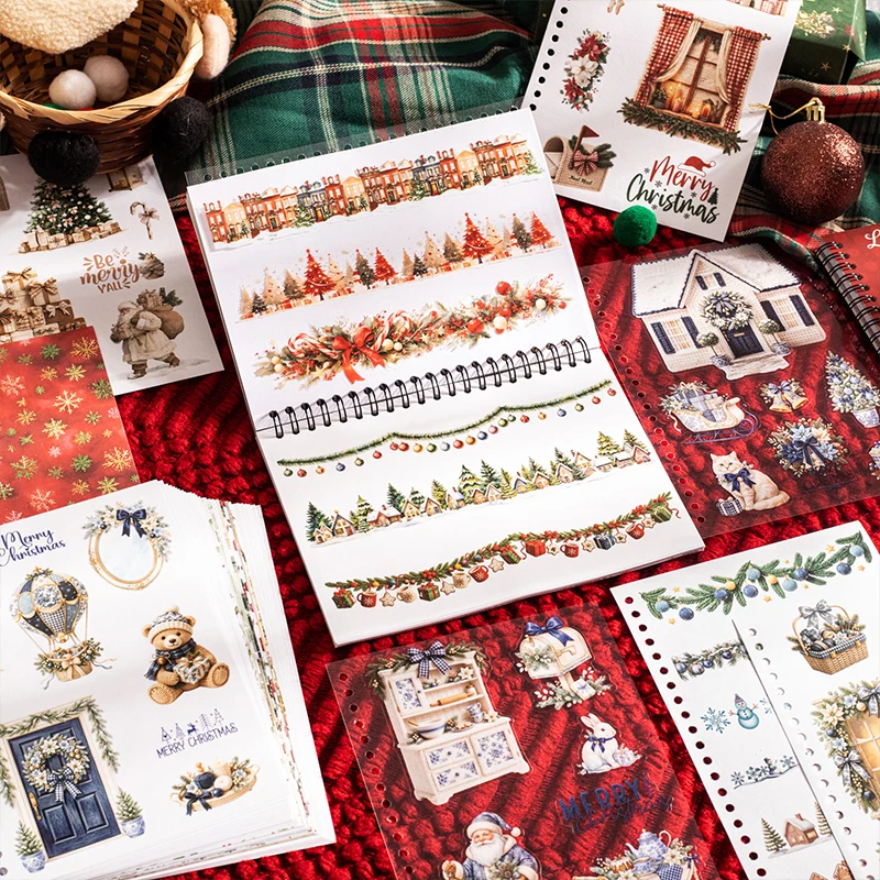 50pcs Looking Forward To Christmas Series Dual-material Coil Sticker Book DIY Journal Scrapbook Greeting Card Collage Stickers