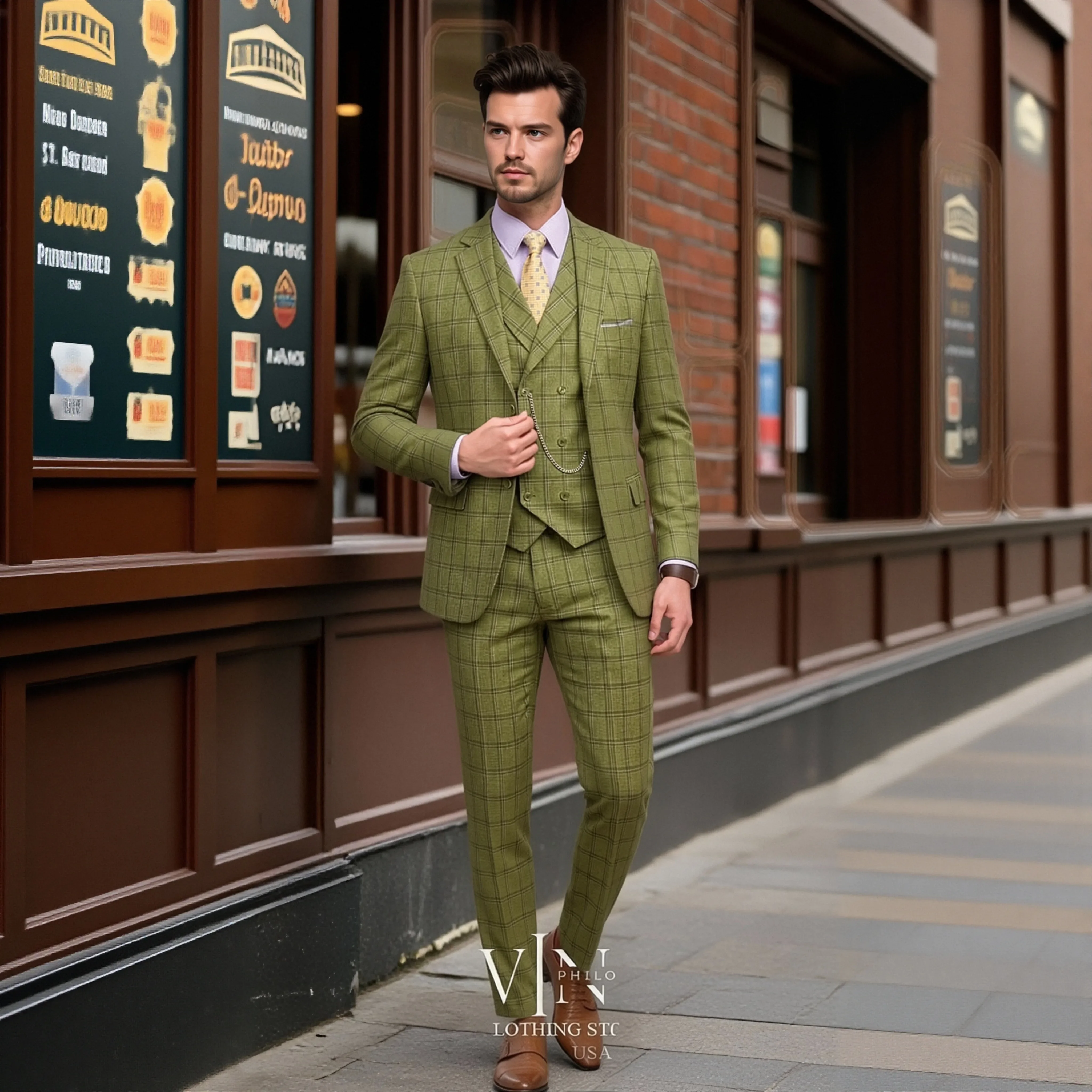 

OPEODLY Mens Custom Tailored Three Piece Suit Slim Fit Tuxedo Set for Wedding Business Formal Blazer Vest and Pants