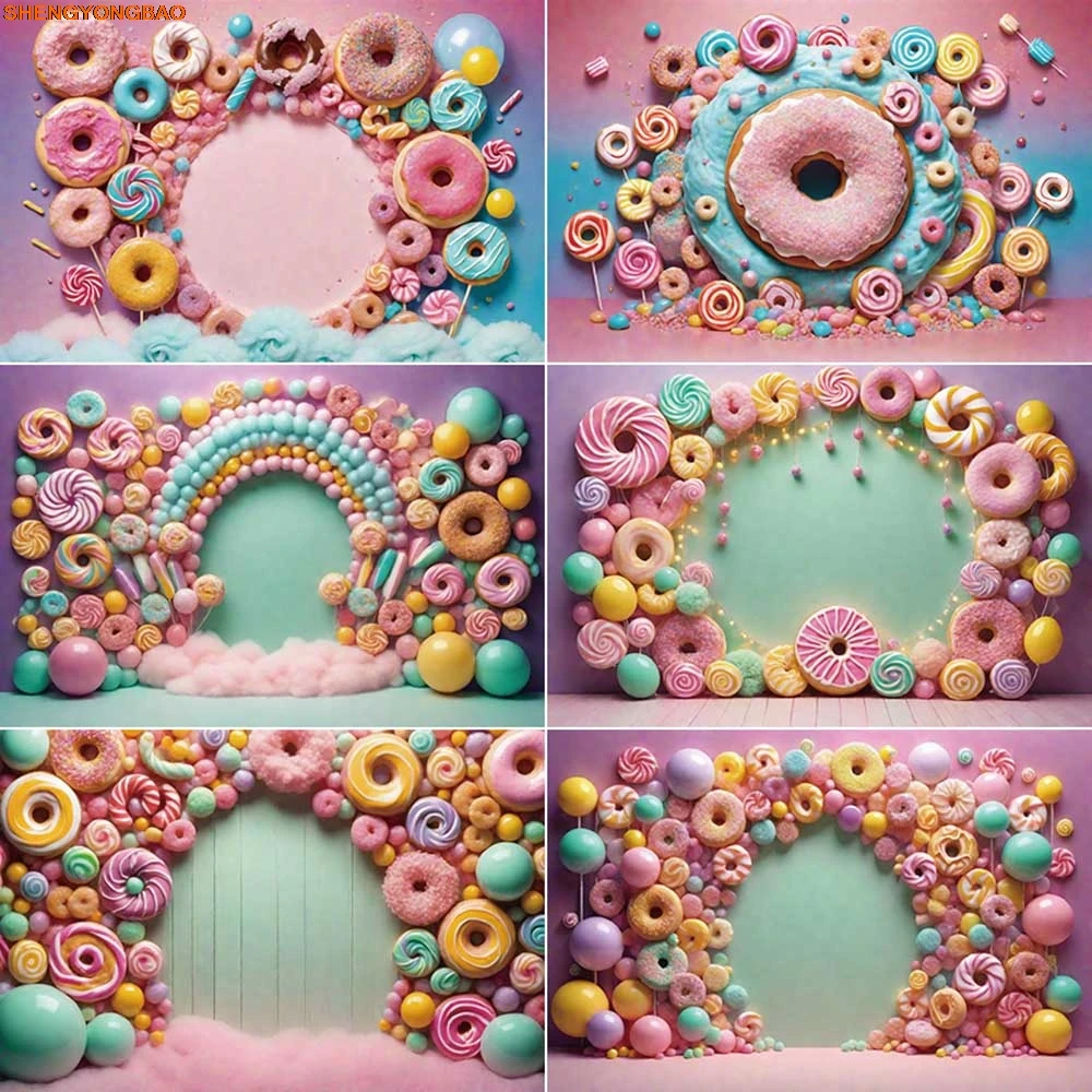 

Candyland Donut Wall Photography Background Baby Birthday Party Decoration Photozone Backdrops Photo Studio Photobooth
