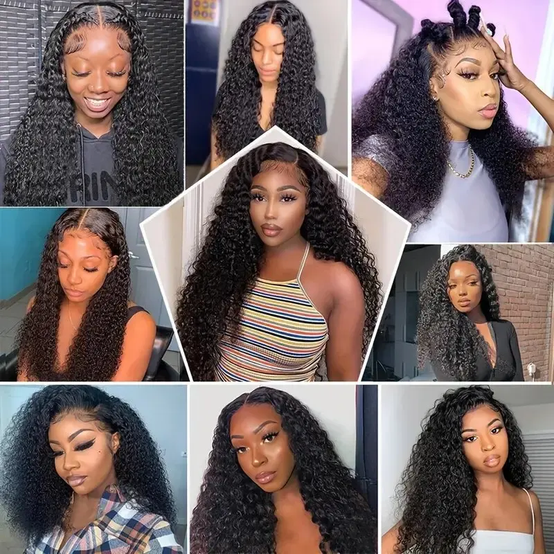 Natural Black  20 40 Inch 13x6 HD Lace Forehead Deep Wave 13X4 Human Hair Curly High Quality Women Glueless Wig 180 Density