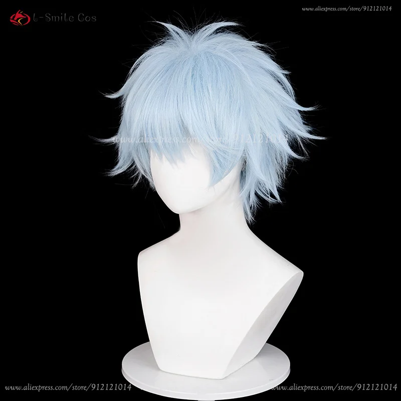 NANA-Okazaki Shinichi Cosplay Peruca, Fofa, Azul Claro, Perucas Anime, Resistente ao Calor, Cabelo Sintético, Boné Halloween, Unisex, 30cm