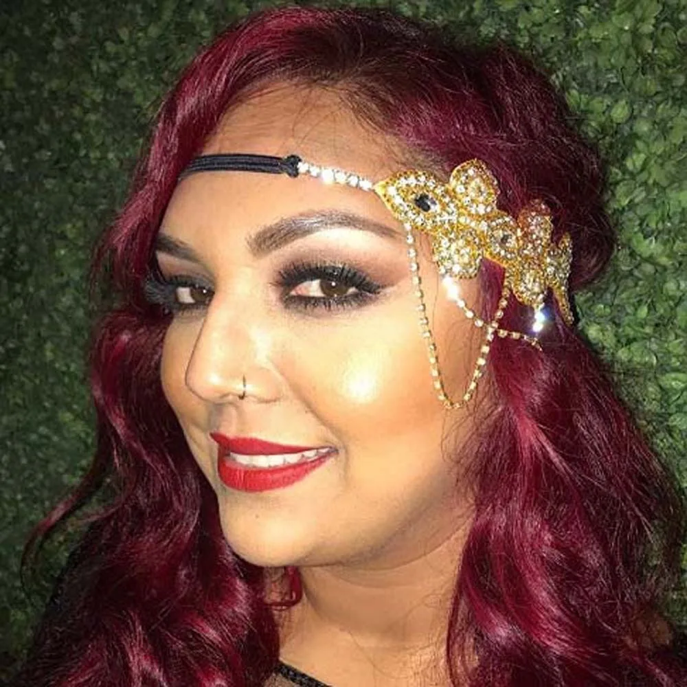 

Vintage Alloy Rhinestone Headband Elegant Beaded Banquet Forehead Chain Shiny Adjustable Bridal Hair Accessories