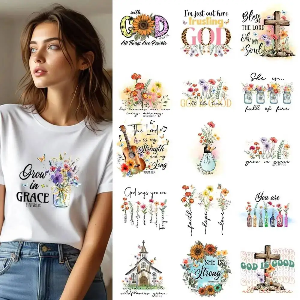 25CM Creative Flower Dandelion Guitar Transfer Patches For Clothes Stickers DIY A-Level Washable Shirt Iron-on Thermal Sticker