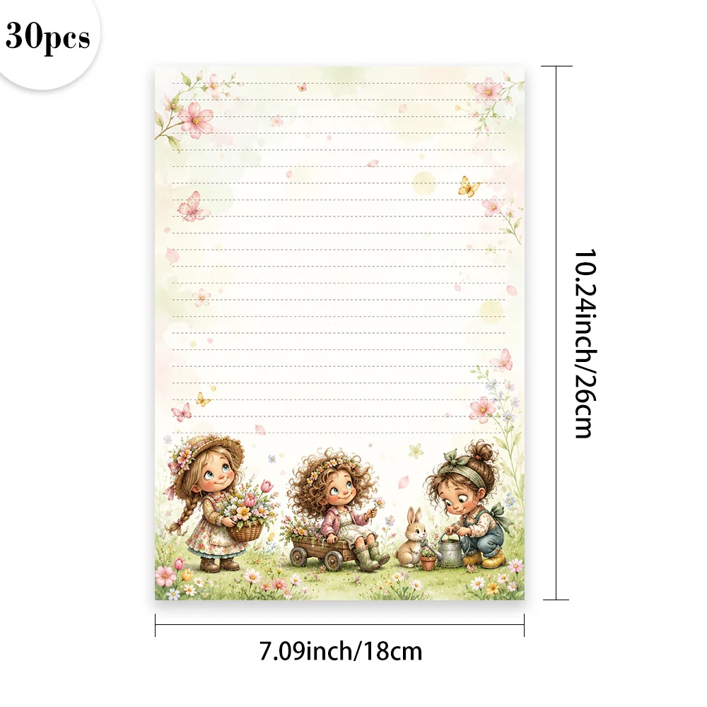 30 Sheets, B5 Spring Fairy Tale Themed Writing Paper, Lined, No Glue, Perfect For Notebooks, Memos, And Stickers