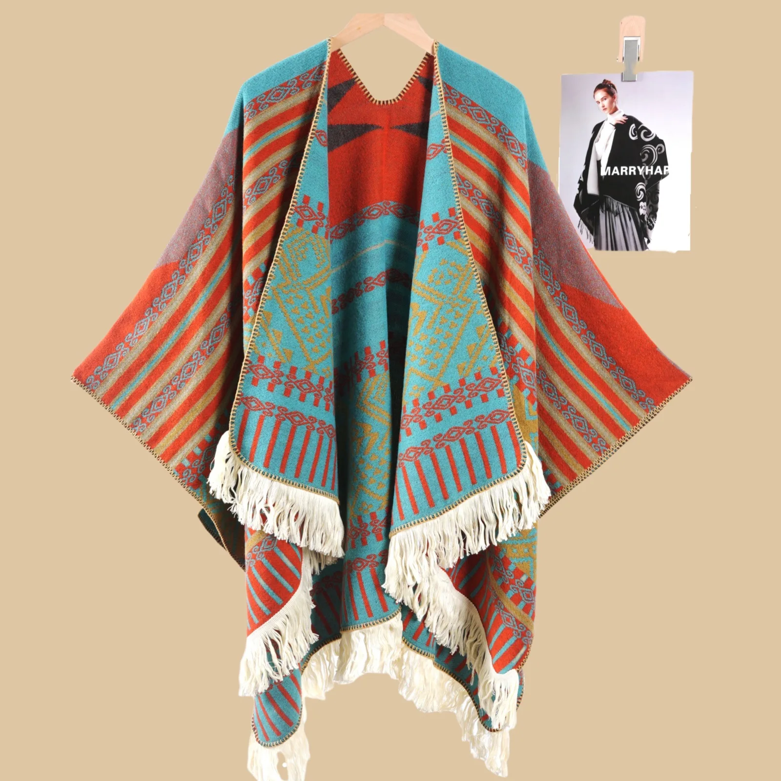 여성용 판초 레트로 민족풍 플레어 여행용 숄 오버코트 트렌치 코트 후드 케이프 숄 신상 따뜻한 망토