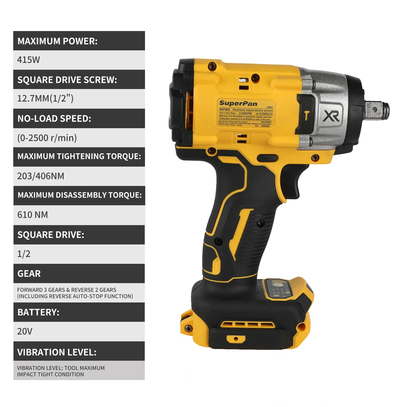 DCF922 Brushless Electric Impact Wrench 1/2 inch Screwdriver Cordless Electric Wrench Power Tools For Dewalt 20v Battery Pins