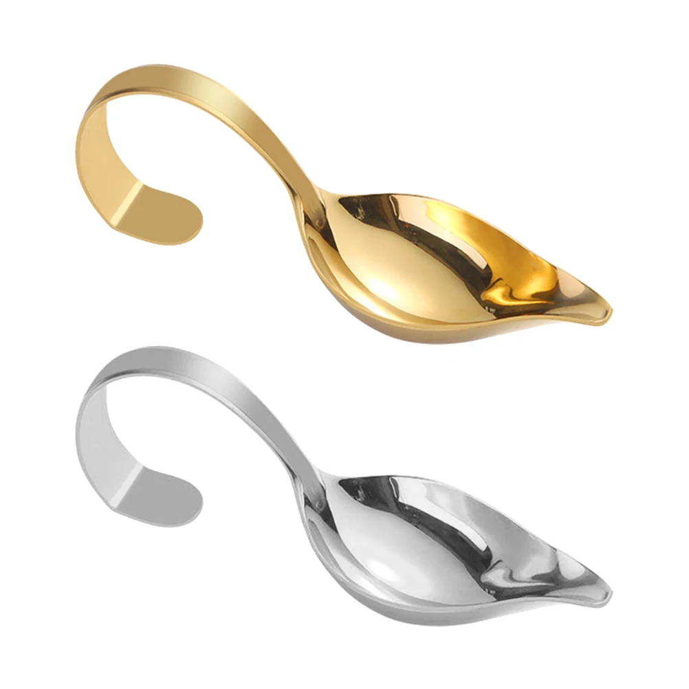 

2pcs Stainless Steel Kitchen Exquisite Seasoning Hotel Sauce Scoops Saucier Drizzle Steak Sauce Spoons Curved Handle Spoons