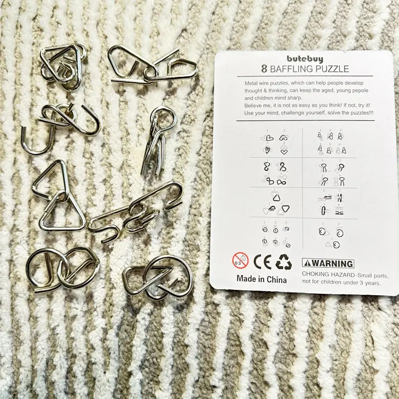 8 Pcs Jiulian Series Metal Educational Toys for Kids Intelligence Buckle Sets Decompression Unlock Fun Brain Teasers