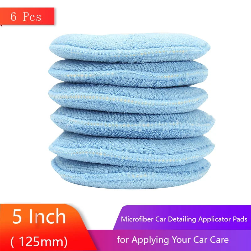 6 Pcs Microfiber Car Detailing Applicator Pads 5 Inch Light Blue Cleaning Pads for Washing Car Products and Applying Car Care