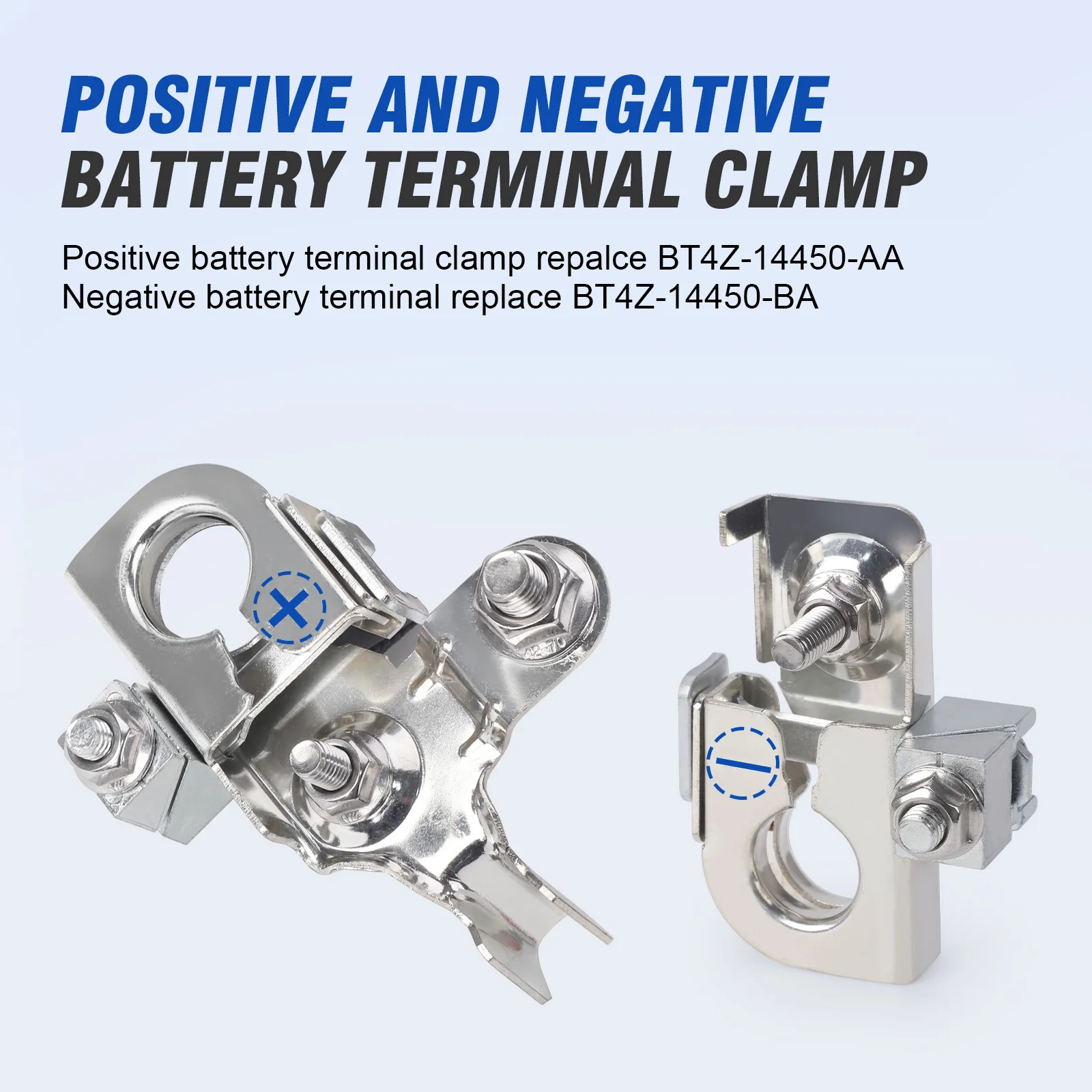 Silver Battery Terminal Clamp BT4Z-14450-AA POSITIVE and BT4Z-14450-BA NEGATIVE For Ford EDGE Explorer Flex Focus Escape Mustang 4