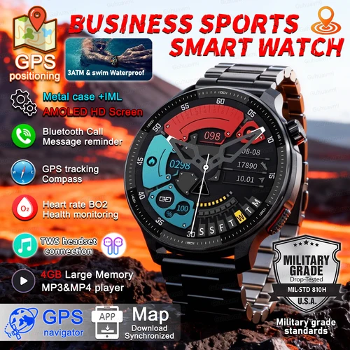 Nuevos relojes inteligentes GPS mapa fuera de línea 4GB reproductor de vídeo de música dial personalizado brújula impermeable Smartwatch hombres para GPS seguimiento al aire libre