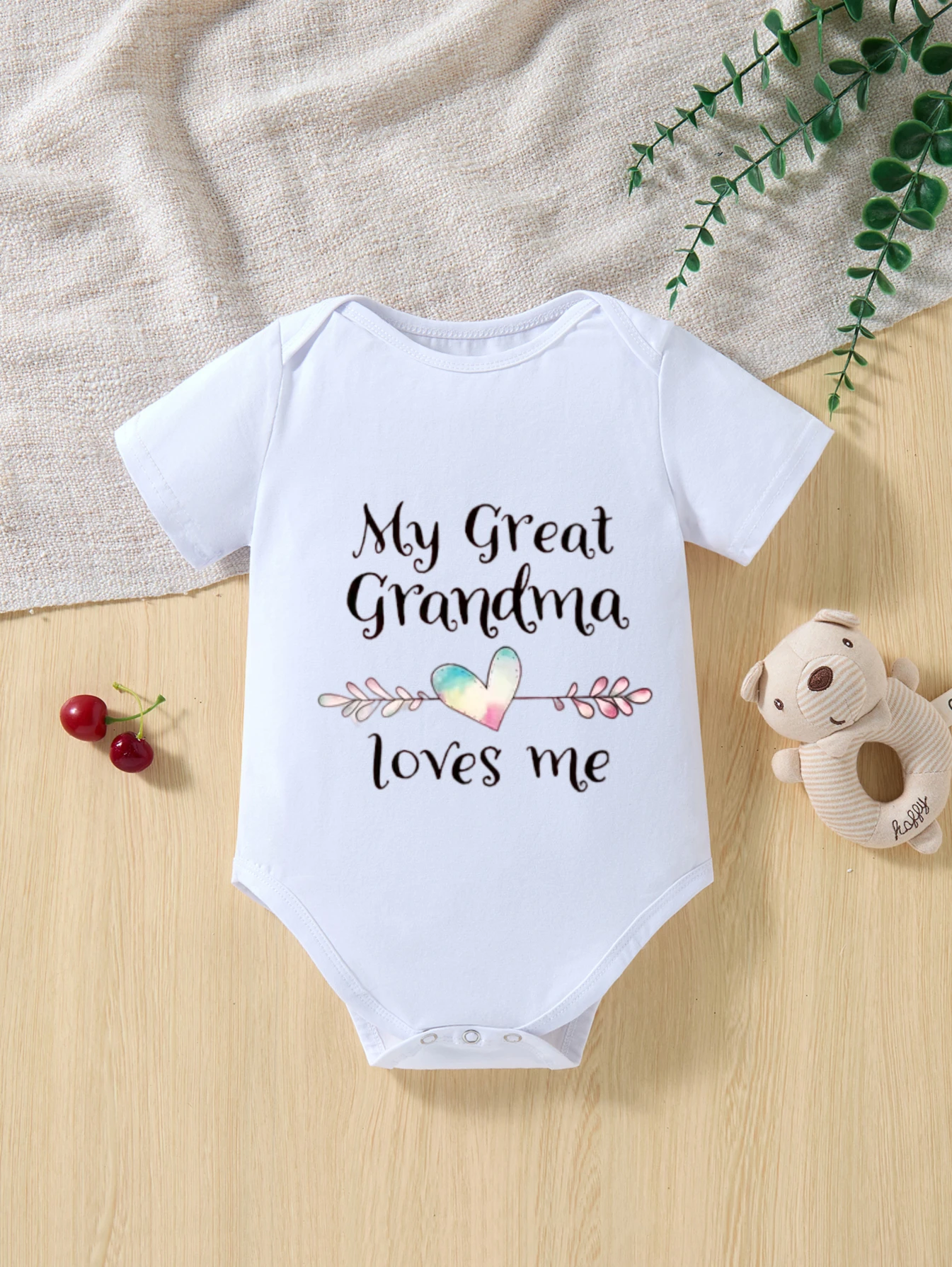 بدلة قطعة واحدة سوداء للأطفال My GREAT GRANDMA LOVES ME برسومات قلب قوس قزح للجنسين مناسبة عائلية للأطفال