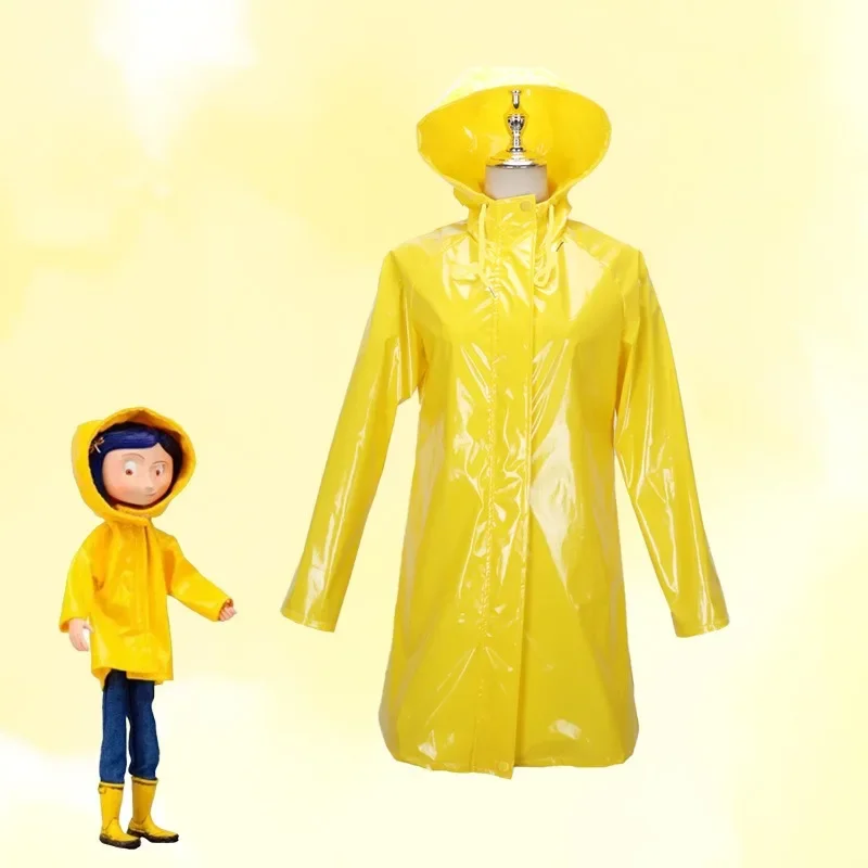 Disfraz de Cosplay de película Coralin para adultos, abrigo Wybie COS, vestido de Halloween para fiesta, chaqueta impermeable amarilla, peluca de disfraz de dibujos animados de Anime