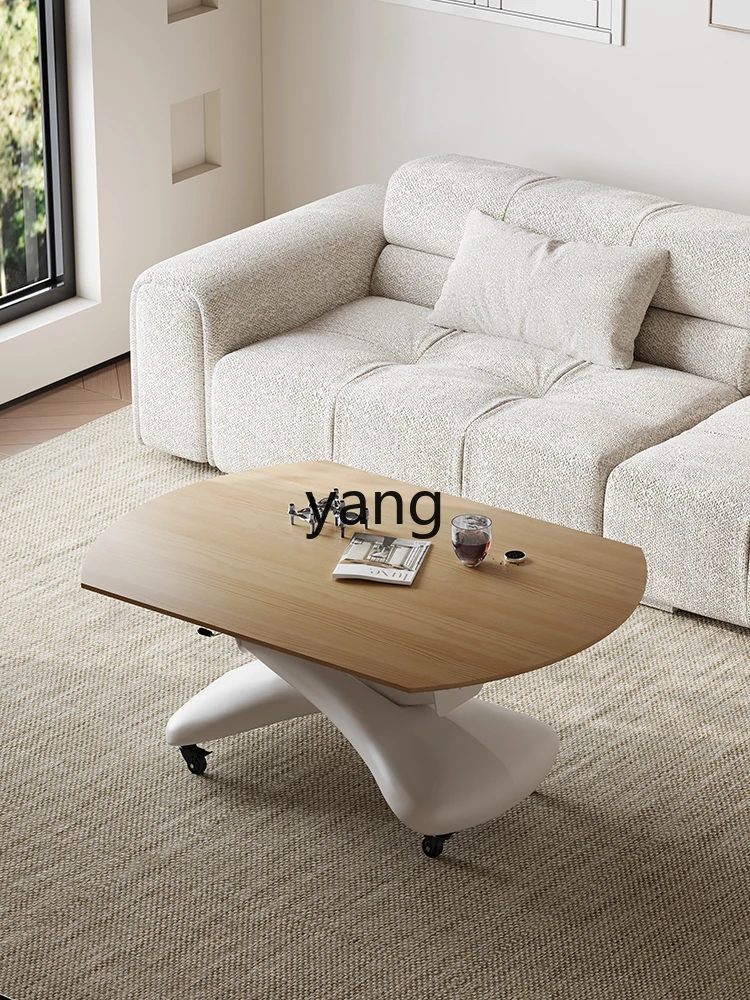 Yjq Solid Wood Lifting Coffee Table Dual-Purpose in One Movable Tea Table Square round Folding